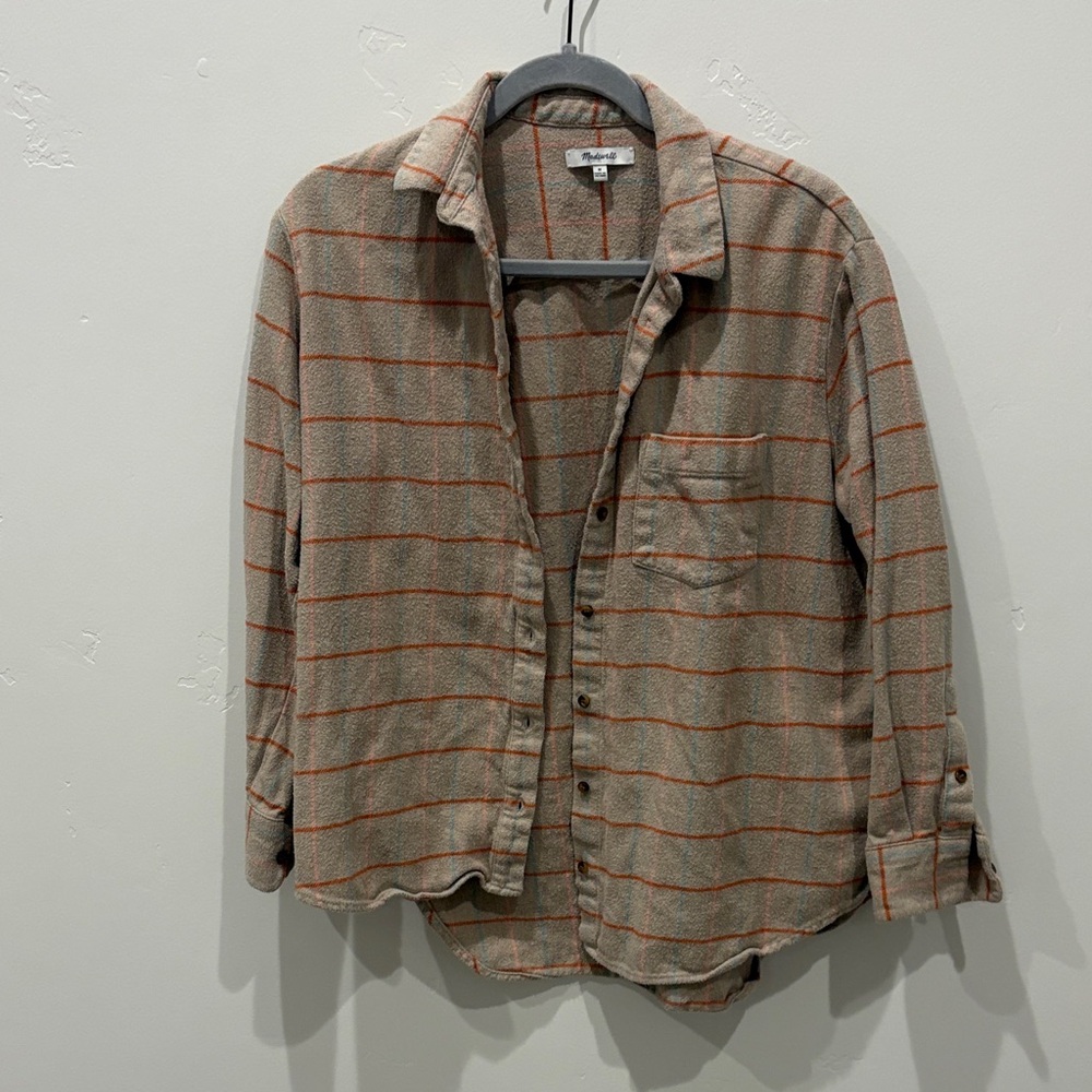 Madewell Beige Shirt with Orange Windowpane Stripes